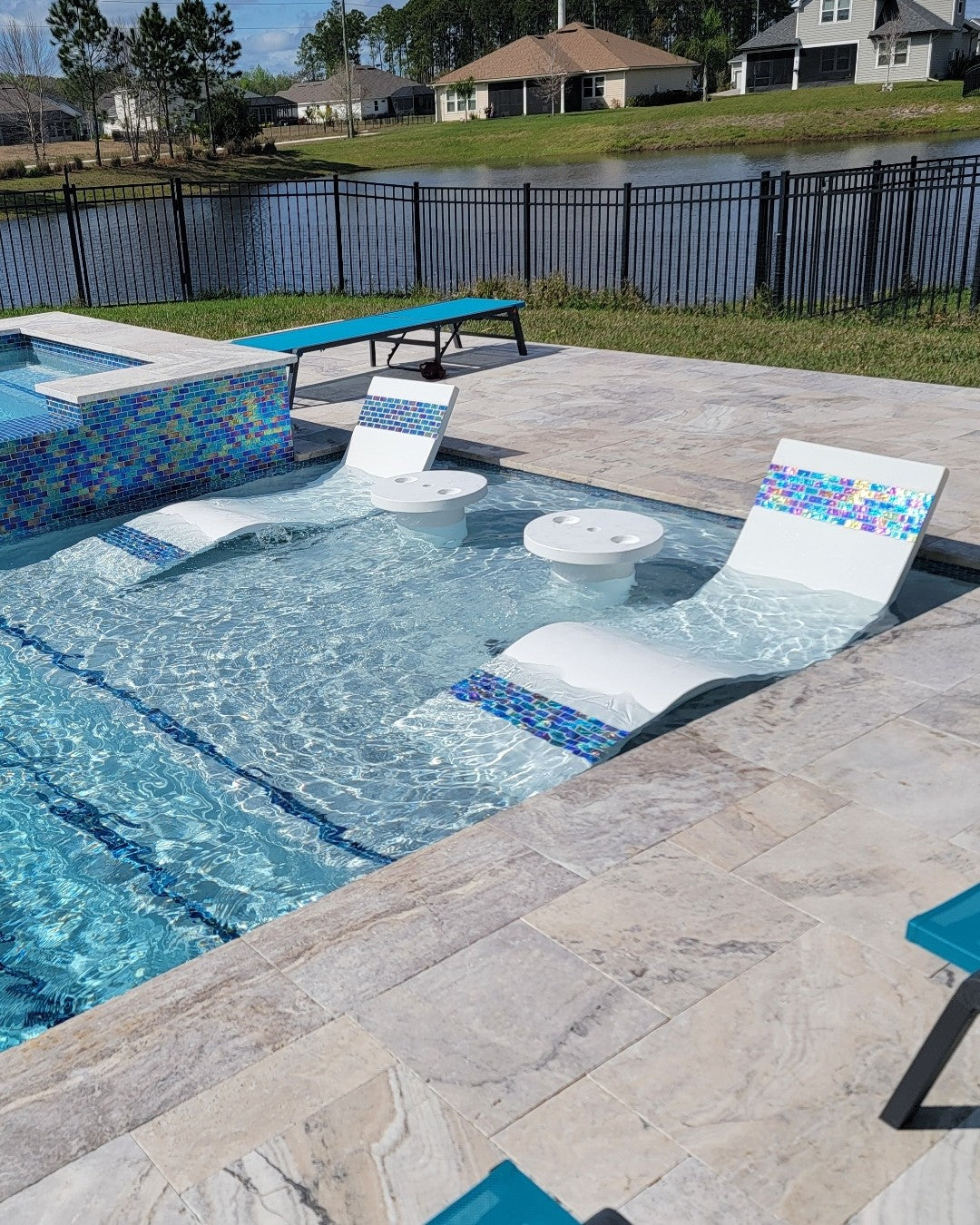 Sun Shelf Lounger with Headrest and Footrest Glass Tile Inlay