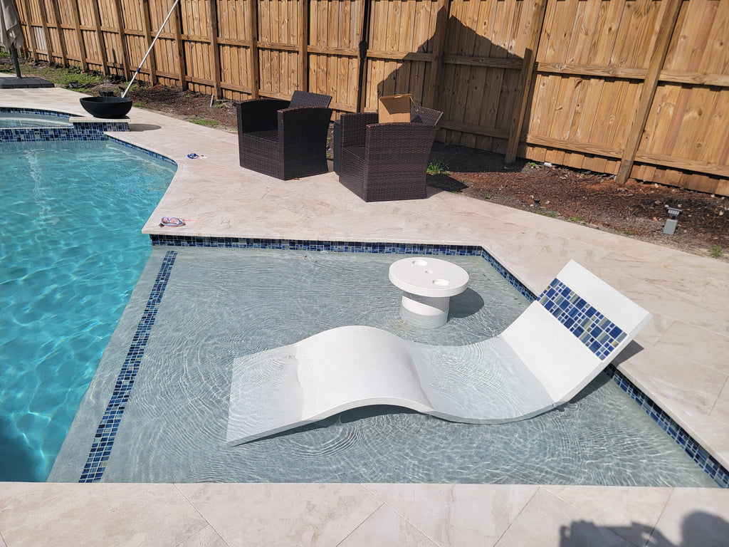 White Sun Shelf Lounger with Headrest Glass Tile Inlay