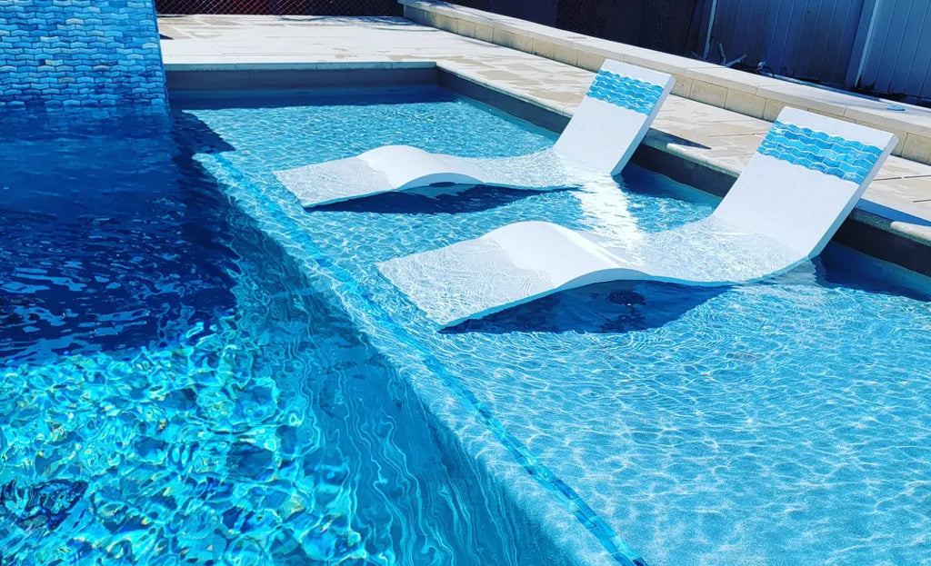 White Sun Shelf Lounger with Headrest Glass Tile Inlay